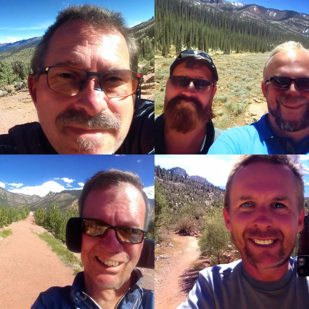 Prompt: selfie taken accidentally by my Colorado father when he picked up my cell phone