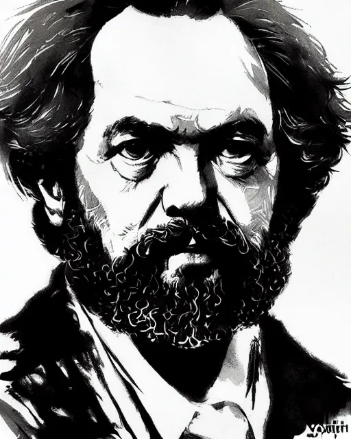 Image similar to portrait of a karl marx, concept art, sumi - e style, artstation, trending, highly detailed, smooth, focus, art by yoji shinkawa