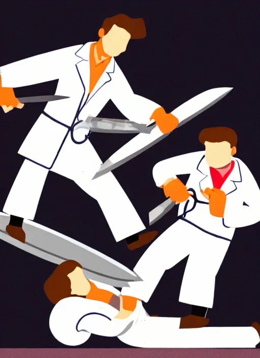 Image similar to chemists in white coats are fighting with knives