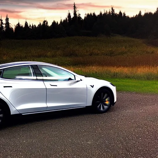 Image similar to a Tesla in Oregon at sunset