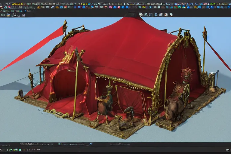 Image similar to 3d sculpt of a huge gothic circus tent, artstaton, world of warcraft, League of Legends, red dead redemption2, overwatch, digital illustration