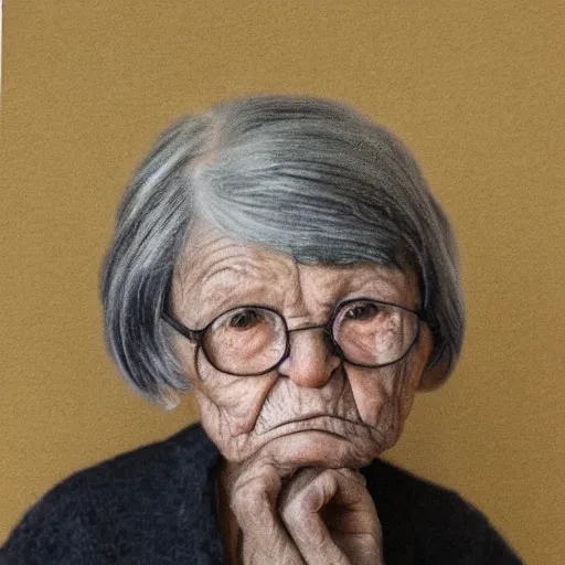 Prompt: a realistic potrait photo of an old lady
