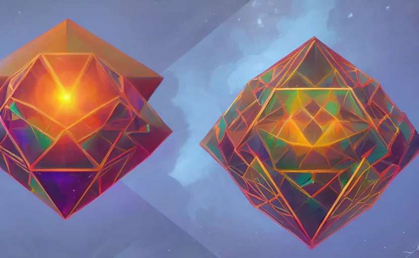 Prompt: a painting of a sierpinski icosahedron trending on artstation in the style of greg rutkowski, 3 d, fractal, 4 d, endless, rainbow, geometric tesseract, symmetry, wallpaper