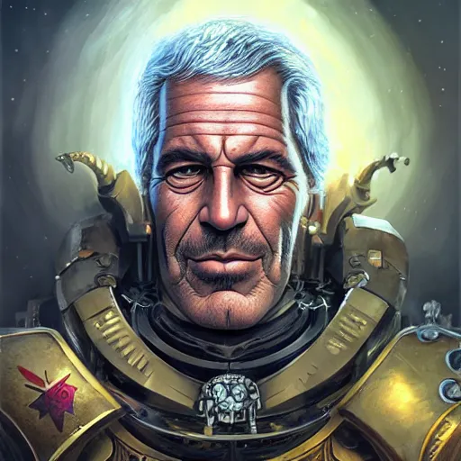 Prompt: Jeffrey Epstein as the emperor of humanity from warhammer 40k, detailed face made by stanly artgerm lau, wlop, rossdraws, james jean, andrei riabovitchev ,marc simonetti