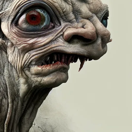 Image similar to gollum smeagol grotesque, ultra detailed, ultra realistic, by beksinski, alejandro jodorowsky, giger, greg rutkowski, carne griffith trending on artstation, deviantart, photorealism