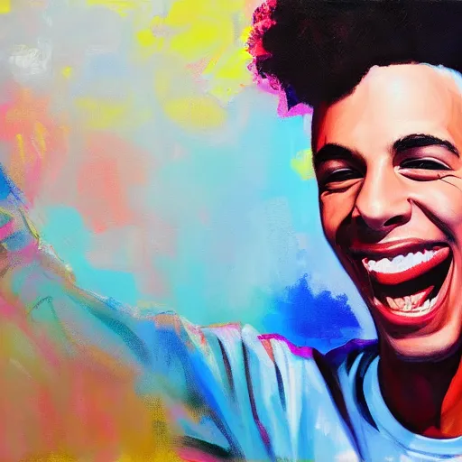 Image similar to rapper logic big smile, portrait painting