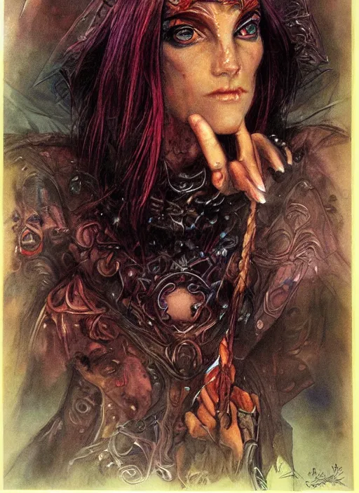 Image similar to portrait of young female sorceress of the endtimes, beautiful! coherent! dungeons and dragons character, by brian froud, strong line, cool night color, high contrast