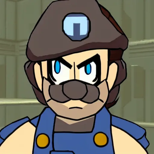 Prompt: solid snake in super mario 6 4