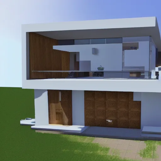 Image similar to a modern house in minecraf, digital art