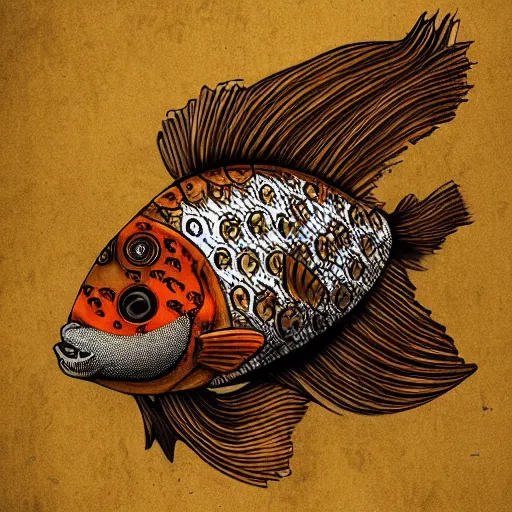 Image similar to steampunk koi fish, high details, 8k, sharp, illustration, behance