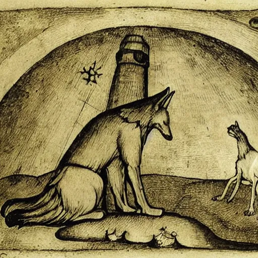 Prompt: dante with wolf by hieronymus bosch