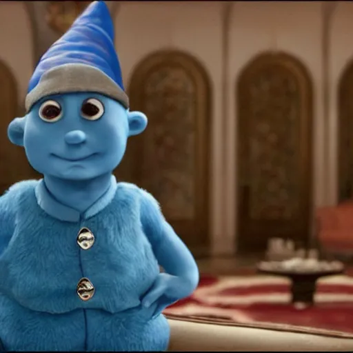 Prompt: a film still of papa smurf in the great gatsby ( 2 0 1 3 ), cinematography by baz luhrmann, hd