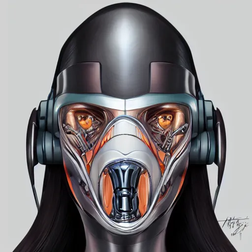 Prompt: portrait of a cyborg William Gibson wearing an Ikeuchi mask by Artgerm, biomechanical, hyper detailled, trending on artstation