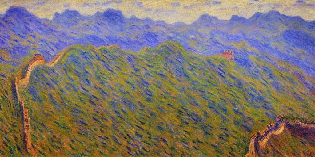 Image similar to an oil painting of the Great Wall by Oscar-Claude Monet
