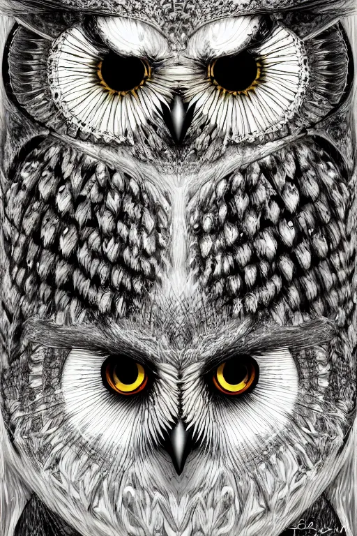 Image similar to an owl made from bones, symmetrical, digital art, sharp focus, trending on art station