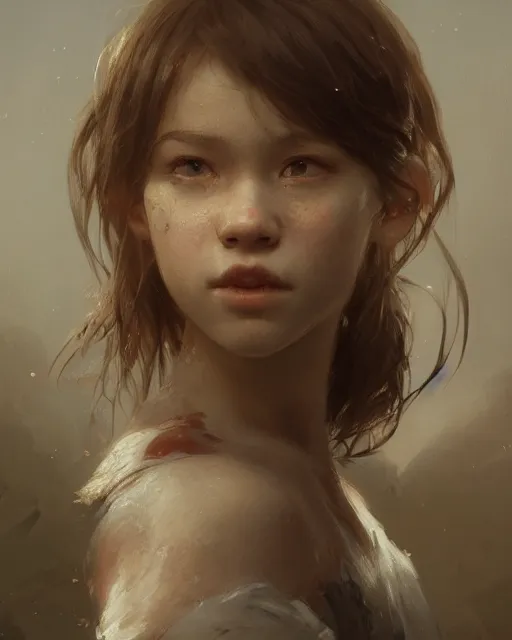 Image similar to A head and shoulder portrait of a young girl by Greg Rutkowski, Sung Choi, Mitchell Mohrhauser, Maciej Kuciara, Johnson Ting, Maxim Verehin, Peter Konig, final fantasy, 8k photorealistic, cinematic lighting, HD, high details, dramatic, dark atmosphere, trending on artstation