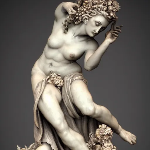 Image similar to sculpture of persephone, goddess of the underworld, made by michelangelo, art station, concept art