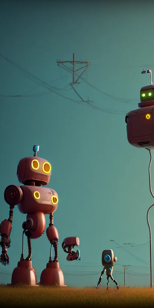 Image similar to tall cute robot with his best dog friend, by Simon Stalenhag, unreal engine, octane render, 8k, rule of thirds