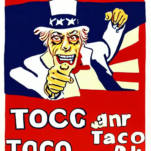 Image similar to uncle sam reaching out and holding a taco