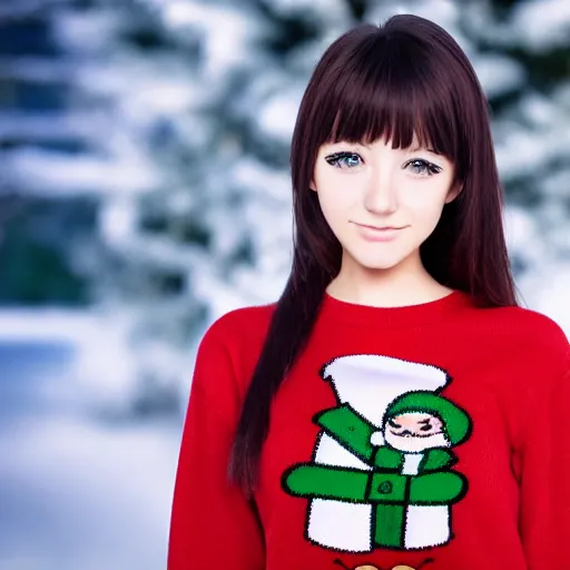 Prompt: anime girl wearing a christmas jumper cartoon highly detailed, smooth, sharp focus