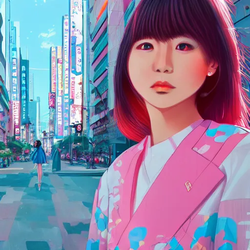 Image similar to 1 9 8 0 s japanese girl in a city pop city, hyper detailed, 8 k, trending, in artstation, digital painting, studio quality, cryengine, character design, smooth, sharp focus