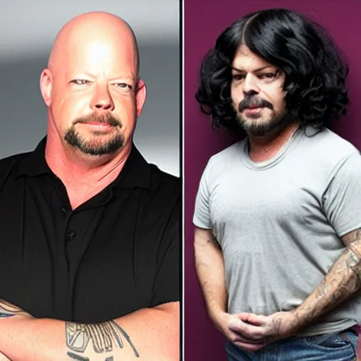 Image similar to Rick Harrison with a wig, lots of black hair, wig