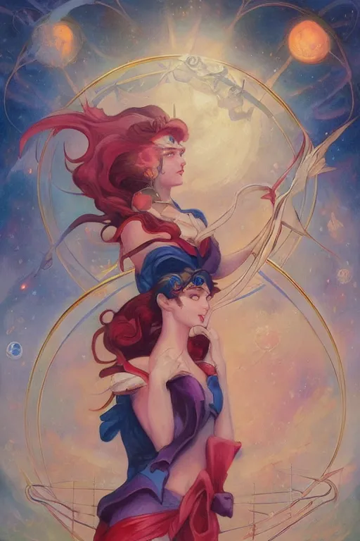 Image similar to Sailor Moon by Peter Mohrbacher in the style of Gaston Bussière, Art Nouveau