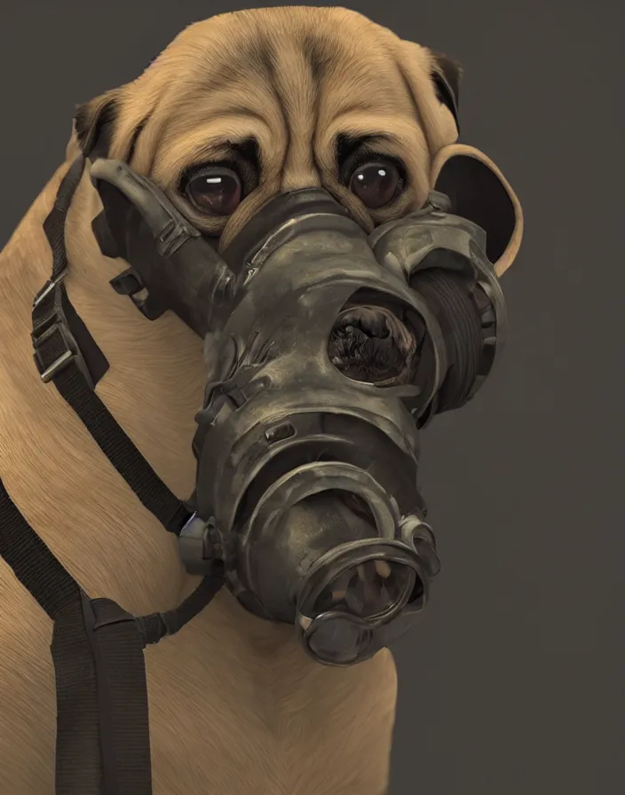 Prompt: a dog pug wearing a gas mask, intricate artwork by artstation. octane render, cinematic, hyper realism, 8k, depth of field.