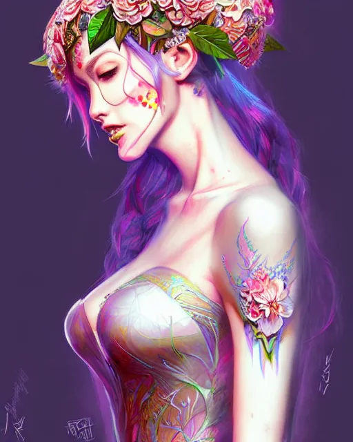 Image similar to digital art, centered full body elven bride with short hair, vivid flower crown ,intricate, veins, by James Jean and by artgerm, by ross tran , ultradetailed, charachter design, concept art, trending on artstation,