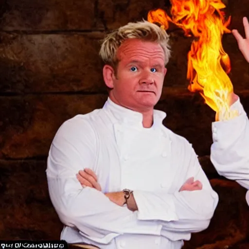 Image similar to candid shot of gordon ramsey is indiana jones finding the lamb sauce, indiana jones