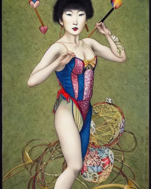 Prompt: Ai Tominaga as a circus acrobat, painting by Chie Yoshii