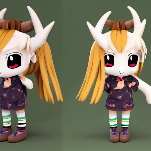 Prompt: cute fumo plush of a goat girl with horns, anime girl, hawaiian shirt, artstation, vray