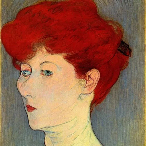 Prompt: portrait of a woman, oilpaint, red hair, henry de toulouse lautrec