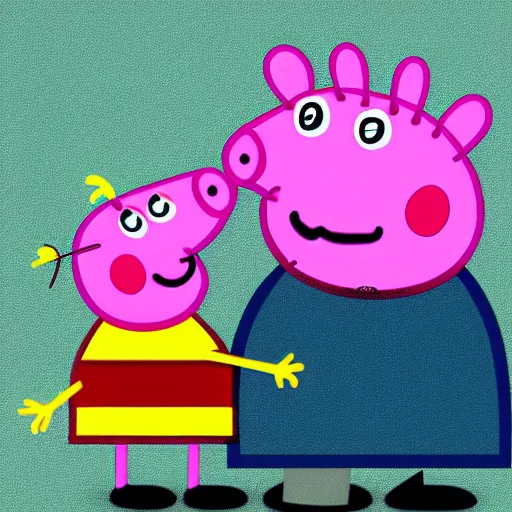 Prompt: Peppa pig Robbing a bank, digital art but as photography