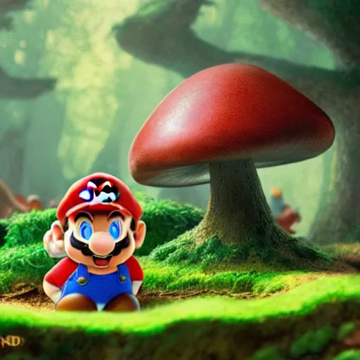 Image similar to Toad from Mario brothers running through a mushroom forest drawn by frank frazetta, background by Norman Rockwell 4k, volumetric lighting, trending on artstation, octane render, hyperrealistic