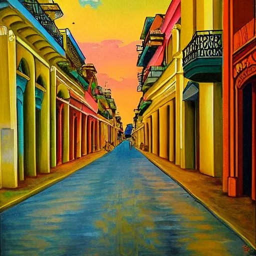 Prompt: art nouveau painting of streets of Havana, Cuba, colorful, beautiful, diverse, golden hour