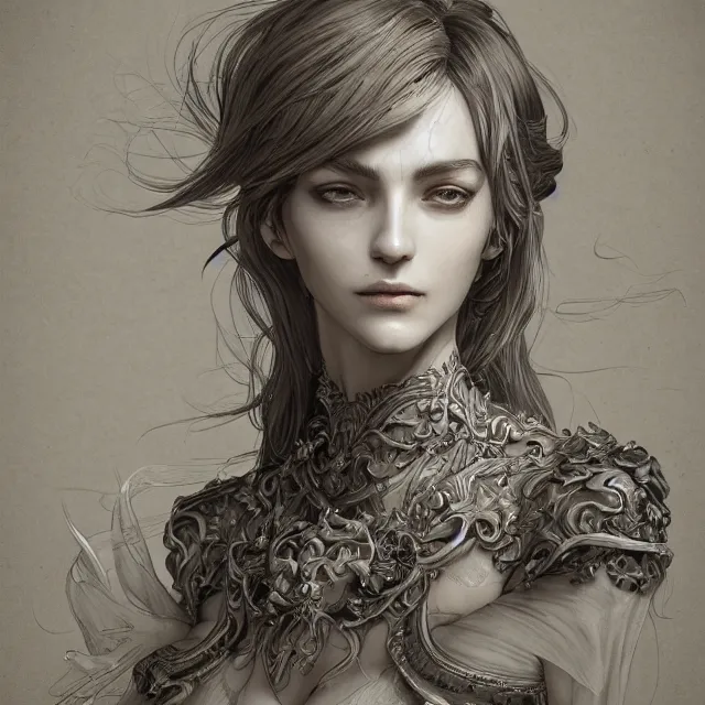 Prompt: a portrait of a lawful evil alignment personified as an absurdly beautiful, graceful, elegant, sophisticated, evil mature sensual french girl, an ultrafine hyperdetailed illustration by kim jung gi, irakli nadar, detailed faces, intricate linework, octopath traveler, final fantasy, unreal engine 5 highly rendered, global illumination, radiant light, detailed and intricate environment