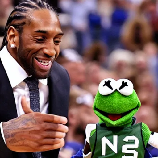 Image similar to kawhi lenard as a muppet playing in the nba