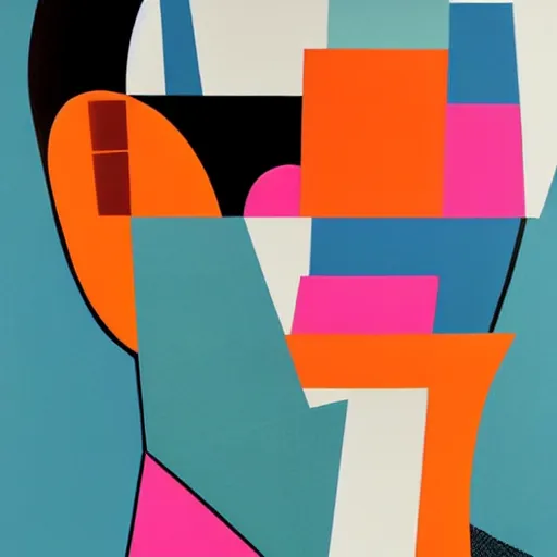 Image similar to A abstract painting in the style of Tatsuro Kiuchi, flat colour-block style, geometric abstraction, portrait of beautiful woman, modern pastel colours