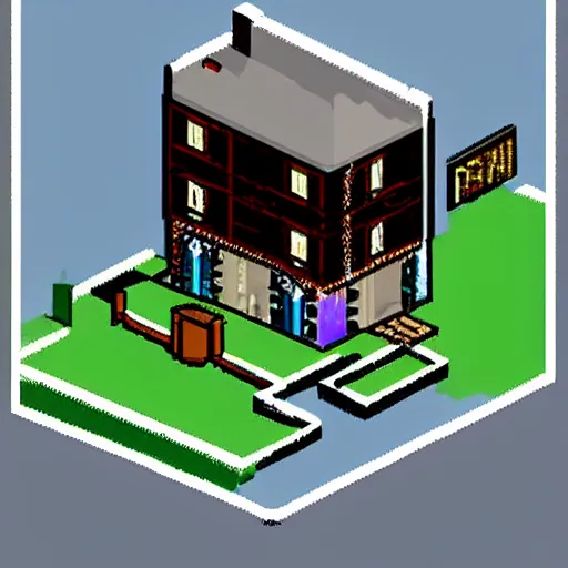 Image similar to House from the movie psycho with motel, pixelart, isometric, sega