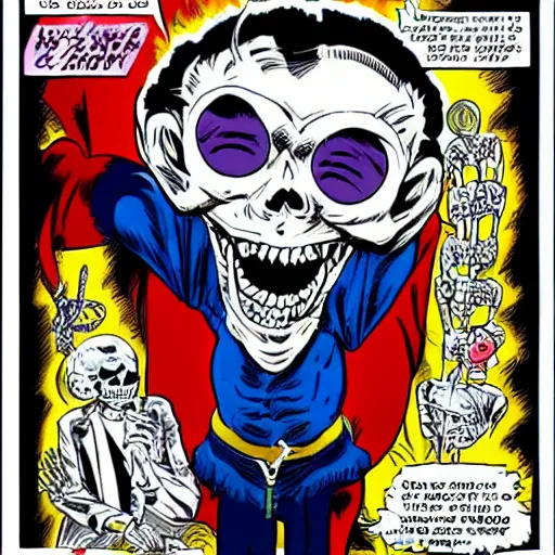 Prompt: larry - king as skeletor comic - book drawing from mad - magazine