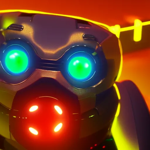 Prompt: a cybertronic duck, metallic, glowing eyes, neon unreal engine