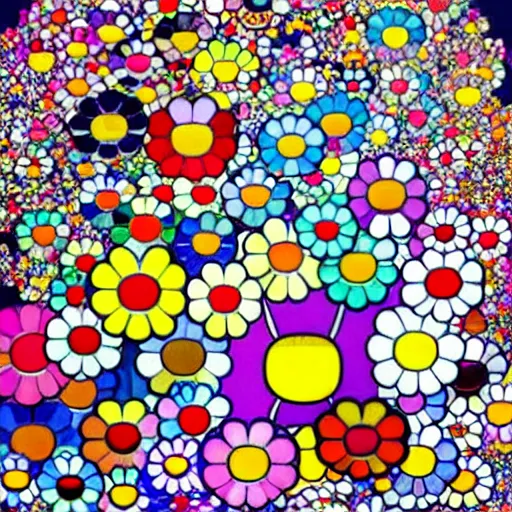 Prompt: a brain made out of colorful flowers, art by Takashi Murakami,