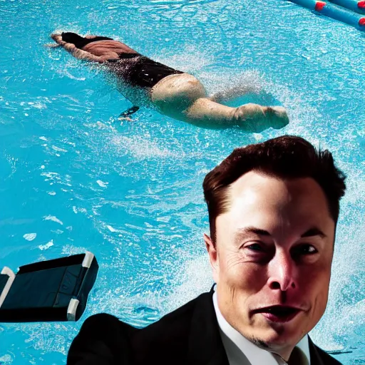 Image similar to Photography of elon musk swimming in a pool full of money