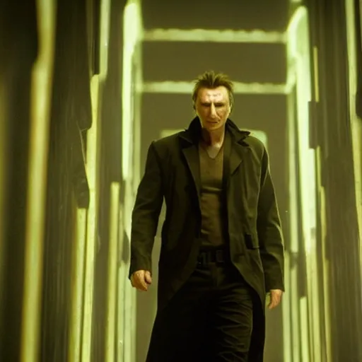 Prompt: Liam Neeson in the Matrix, cinematic movie still, 8k HDR