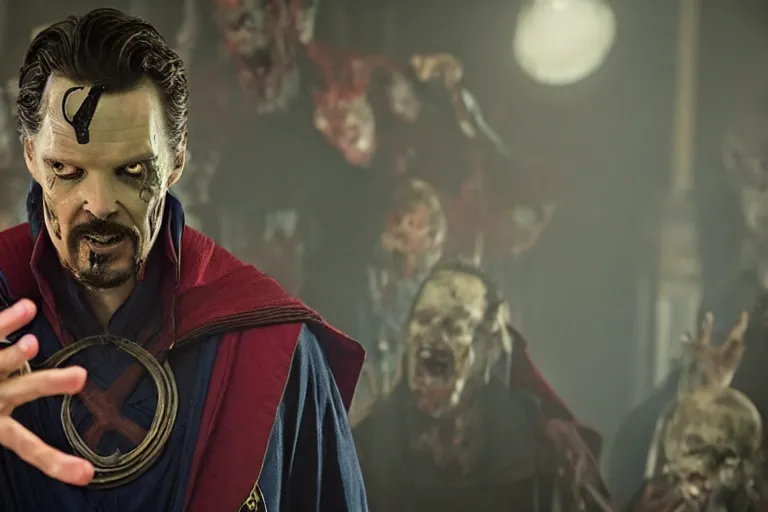 Image similar to film still of zombie zombie zombie doctor strange as a zombie in new avengers movie, 4k