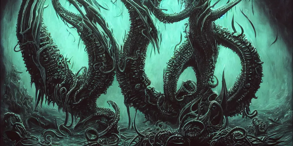 Image similar to elder god oryx lovecraftian h. p, terror, art by paulc carrick, dave carson, john coulthart, lee brown coye, h. r giger, stephen hickman, 8 k, hd, illumination, lighting, raytracting, dark, lovecraft, arkham, grotesque