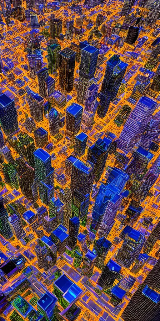 Image similar to hyper realistic photo of calgary downtown city view, 1 6 k, hyper realistic, fractal art, art station, coherent design, symmetrical, vivid colour, complementary colour, golden ratio, detailed, sharp lines, intricate, rainbow shift, in unreal 3 d engine, ray tracing, octane render
