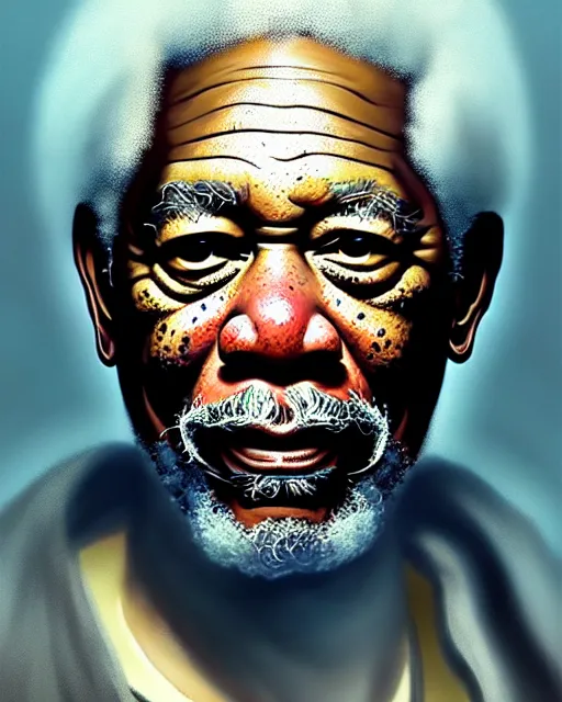 Image similar to highly detailed portrait, morgan freeman as zeus, greek mythology, stephen bliss, unreal engine, fantasy art by greg rutkowski, loish, rhads, ferdinand knab, makoto shinkai and lois van baarle, ilya kuvshinov, rossdraws, tom bagshaw, global illumination, radiant light, detailed and intricate environment