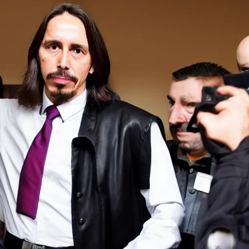 Prompt: pablo iglesias dressed as a neo - nazi leaving the bathroom